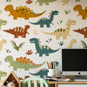 Детские обои с динозаврами в стиле минимализм