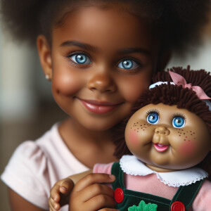 African-American girl with huge blue eyes playing with African-A...