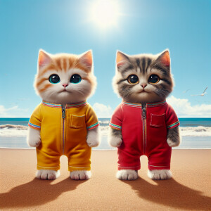 Two Alvin kitten wearing jump suit standing like a human on the...