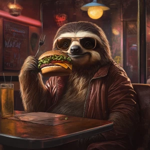 Sloths slerf meme,eat a burger, GTA style art