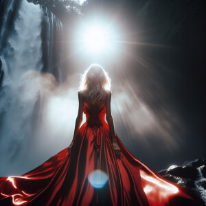 Capture a high angle shot of a blond girl's silhouette in a vibr...