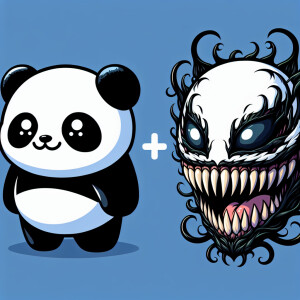 Create a character that's a mix of a panda an venom, detailed