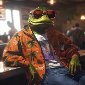 PEPE meme,Kek chilling at the club, GTA style