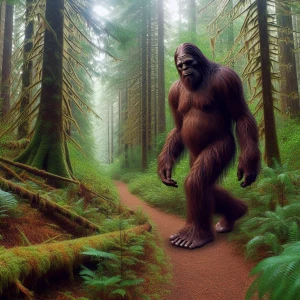 "Create an image of an 8-foot-tall humanoid Sasquatch with trans...