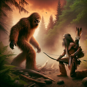 A battle between humanoid looking hair covered Bigfoots and Choc...
