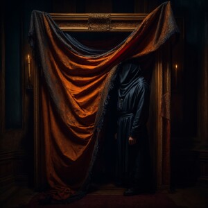 As an unsuspecting man looks beneath a cloth, draped over the cu...