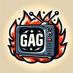 Tube TV with the word “GAG” on the screen on fire cartoon logo