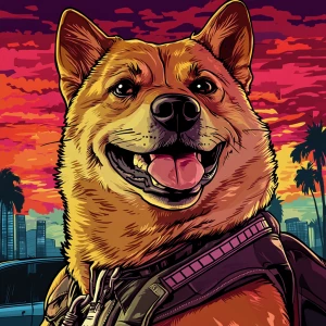 MEME DOGE in GTA art style — — in the style of a Grand Theft Au...