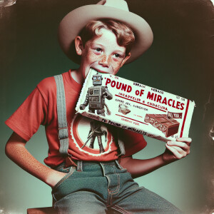 Generate a film photograph from 1974 in Nebraska. A 10-year-old...