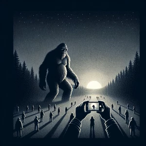 dawn. In the bottom left corner is a Bigfoot holding a cellphone...