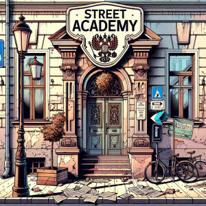 Create a drawing or comic book style image showing the entrance...