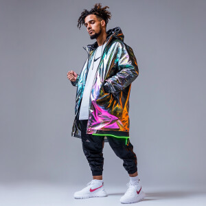 In the frame is a man with a faded hairstyle, in a modern Nike s...