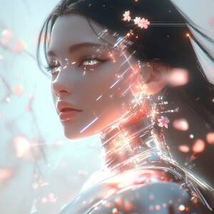 A close-up, hyper-realistic portrait of a Japanese onna-bugeisha...