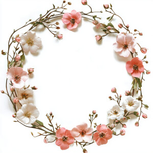 wreath organic flowers round circle shape white background