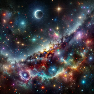 Amidst a velvet void, twinkling stars dot the infinite black can...