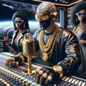 Speed racer in a recording studio outer space gold chains ralex...