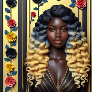 Create a vertical 3-D portrait of a light-skinned African-Americ...