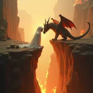 "a whimsical, fairytale-like scene. A Ghost , stands on the edge...