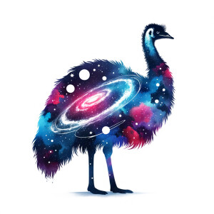 Cosmic watercolor filled animal silhouette on a blank white back...