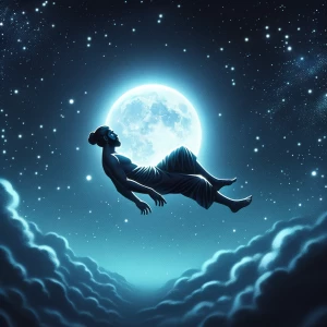 A person floating at night in the sky looking relax and passing...