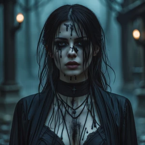 Dripping black, she breathes decay,
Silent screams in the fumes'...