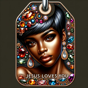 Redesign the tag to feature an African-American woman with a sty...