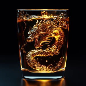 Dramatic macro photography. A drop of molten gold forms the face...