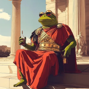 PEPE meme,Cartoonish drunk Pepe the frog hanging out at the Roma...