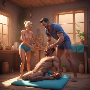 Happy ending masseuse finishing up a male client to his satisfac...