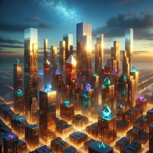 I want to create a big city  buildings made of 24 carrot gold an...