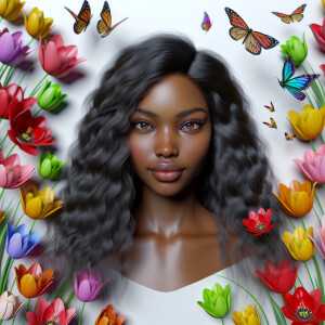 3D face of a light skin african-American beautiful woman with br...