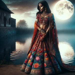 Create an image of an Indian bride dressed in a detailed, tradit...