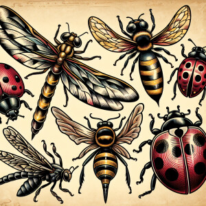 Insects in an old school tattoo style