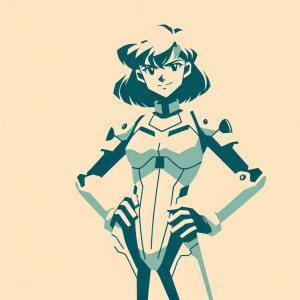1990s anime screencap, girl a plugsuit, standing with hands on h...