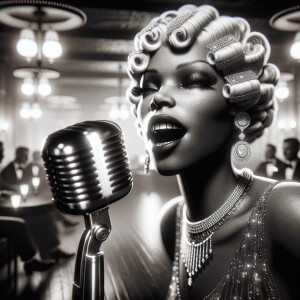 An ultra realistic, black and white portrait of a 1920s jazz clu...