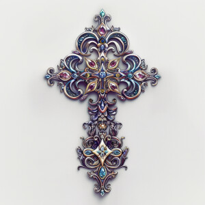 Design a highly intricate and ornate cross pendant with intricat...
