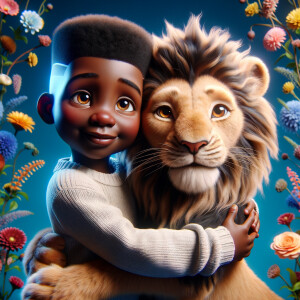 3D realistic style, an African-American little boy with fade top...