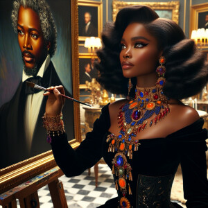 In a high-class, elegantly decorated studio, a very light-skinne...