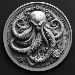 Design a high-contrast grayscale 3d bas relief of the kraken, Th...