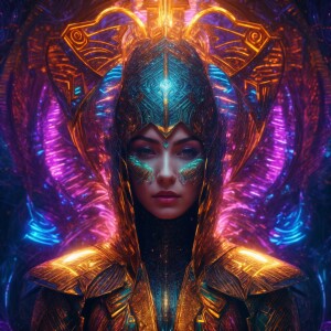 Within a pulsating aura of digital energy, a mystic code spell w...