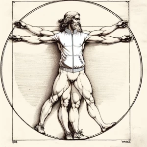Leonardo Da Vinci's "Vetruvian Man" illustration but the man in...