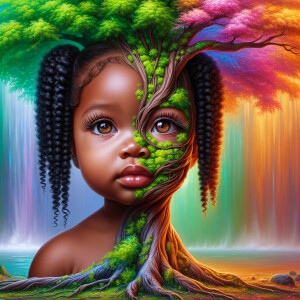 Create a hyper-realistic 3-D oil painting of a tree with a fulle...