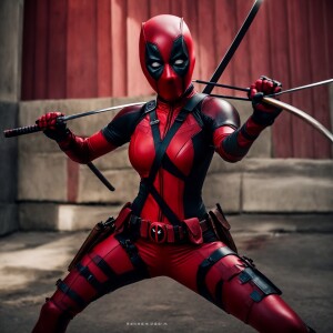Refined Prompt: "Create an image of Lady Deadpool, a female vers...