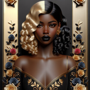 Create a vertical 3-D portrait of a light-skinned African-Americ...