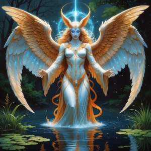 A mystically ethereal Seraphim-like creature, exuding an aura of...