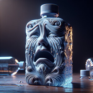 Intricately textured, hyper-realistic 3D closeup of a crying sad...