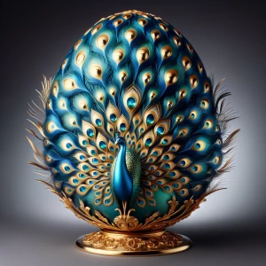 A beautiful intricately designed Faberge egg. With blues, green...