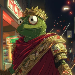 Pepe the Frog in carton style dressed as an ancient Roman empero...