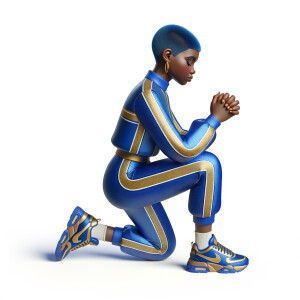 Create a 3D illustration of a realistic light skinned African-Am...