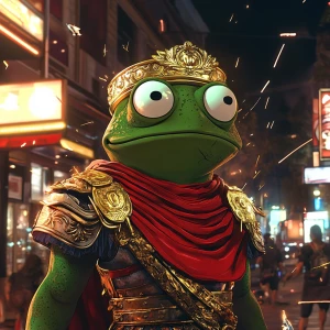 Pepe the Frog in carton style dressed as an ancient Roman empero...